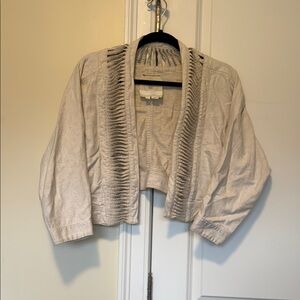 Anthropologie Cream Blazer with Open Front and Cropped Length